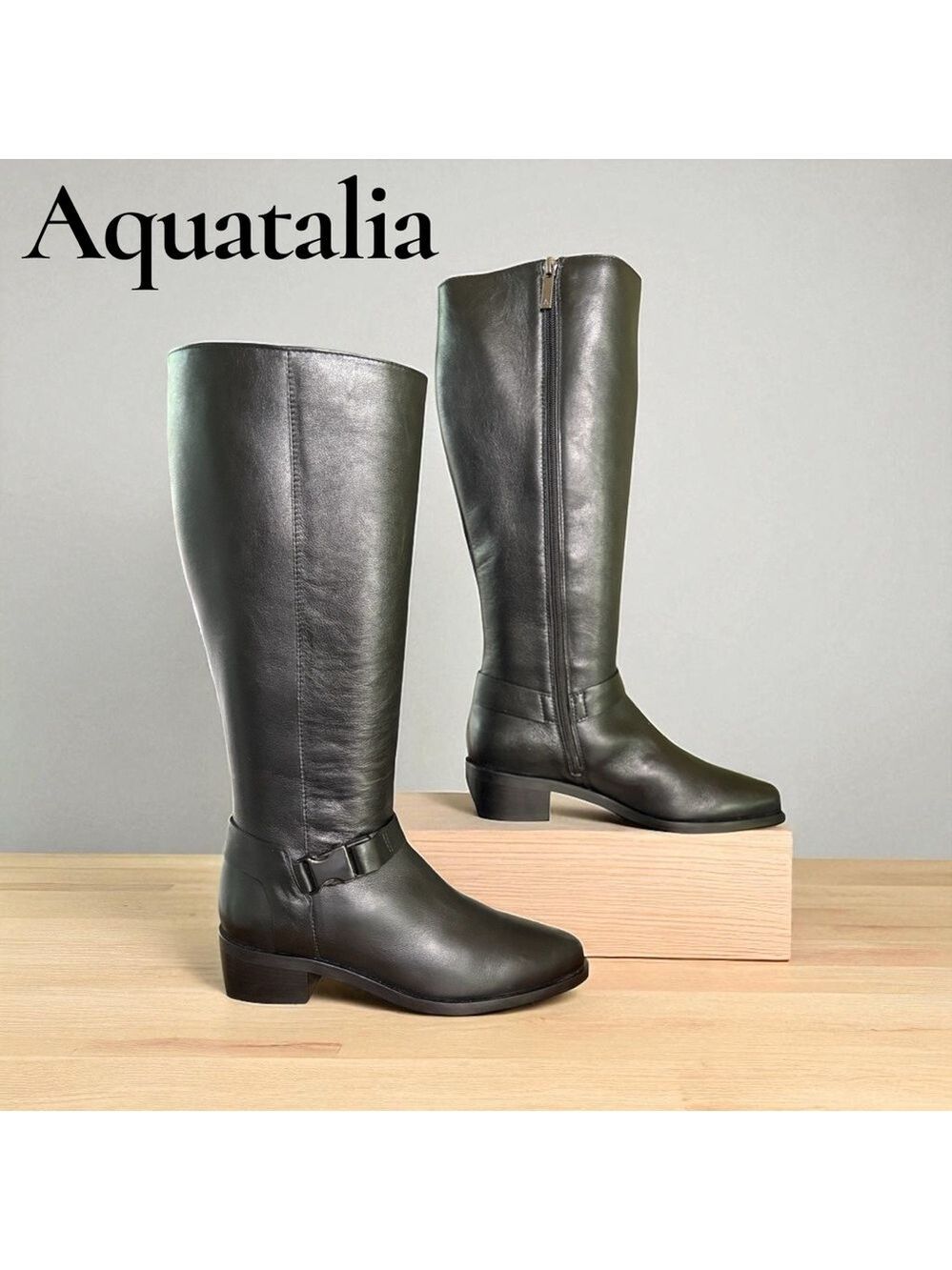 Aquatalia Graciela Black Leather Knee-High Boots, Size 9, Italy. New without box - Picture 4 of 16